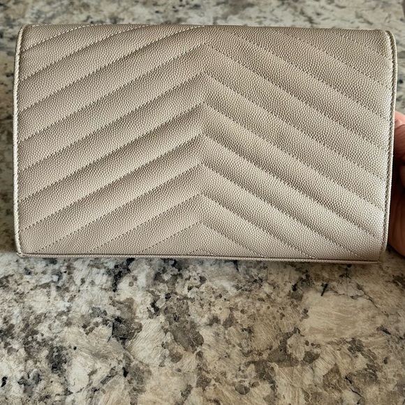 YSL Monogram Large Chain Wallet Classis Cassandre in Grain De Poudre Dark Beige - Picture 4 of 12